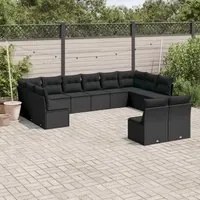 Set Divani da Giardino 12 pz con Cuscini Nero in Polyrattan 3250204