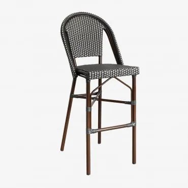 Sgabello Alto Impilabile Brielle Bistro Con Schienale In Alluminio E Rattan Sintetico Grigio Grafite - Sklum