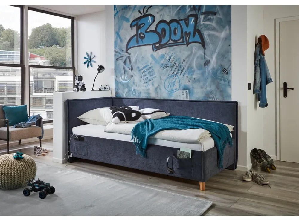 Letto da bambini con sponde blu scuro imbottito rete non inclusa 140x200 cm Fun – Meise Möbel