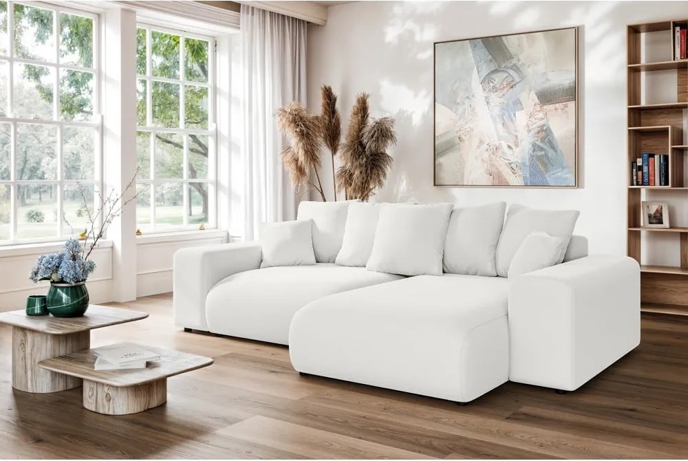 Divano angolare bianco allungabile/con contenitore (con composizione variabile) Luma – Ropez