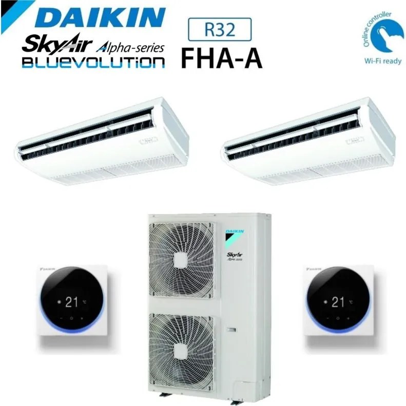 Daikin - Climatizzatore Condizionatore Dual Split Inverter Pensile a Soffitto fha-a 24+24 con RZAG140MY1 R-32 Trifase Wi-Fi Optional 24000+24000 con