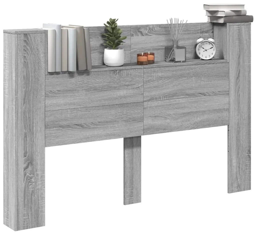 Testiera con contenitore a led grigio sonoma 160x16,5x103,5 cm