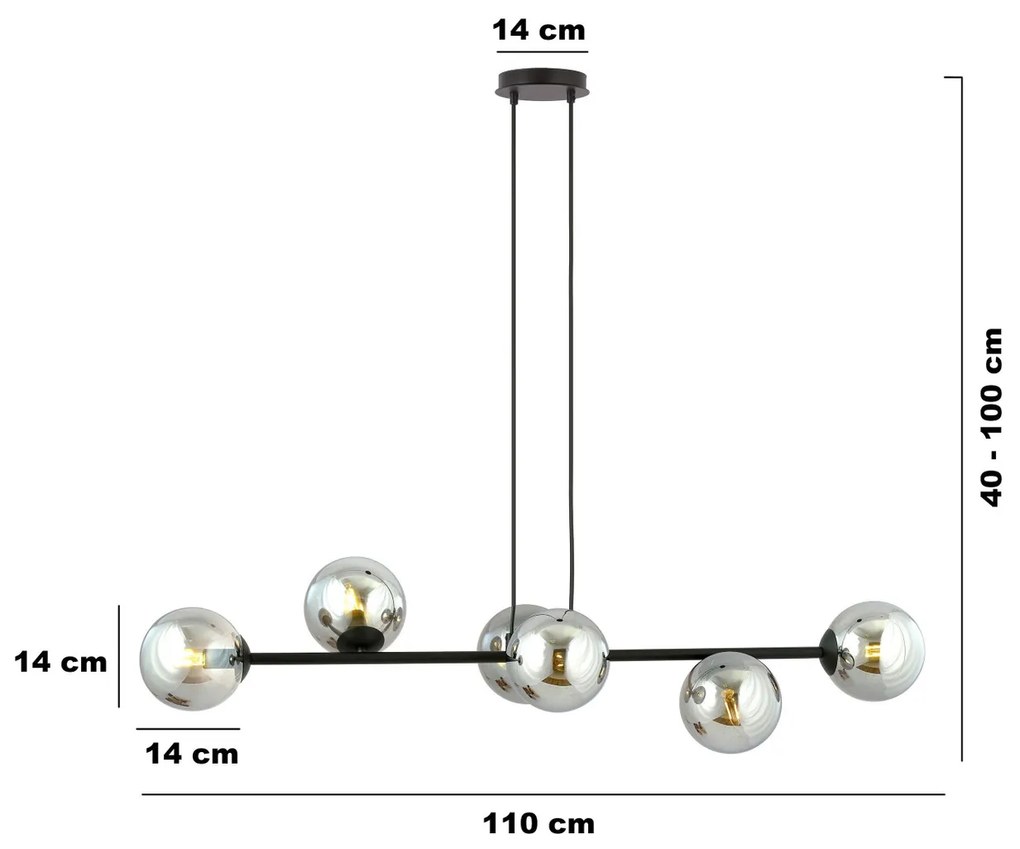 Lampadario a Sospensione in Acciaio e Vetro ROSSI 6 Nero 6xE14