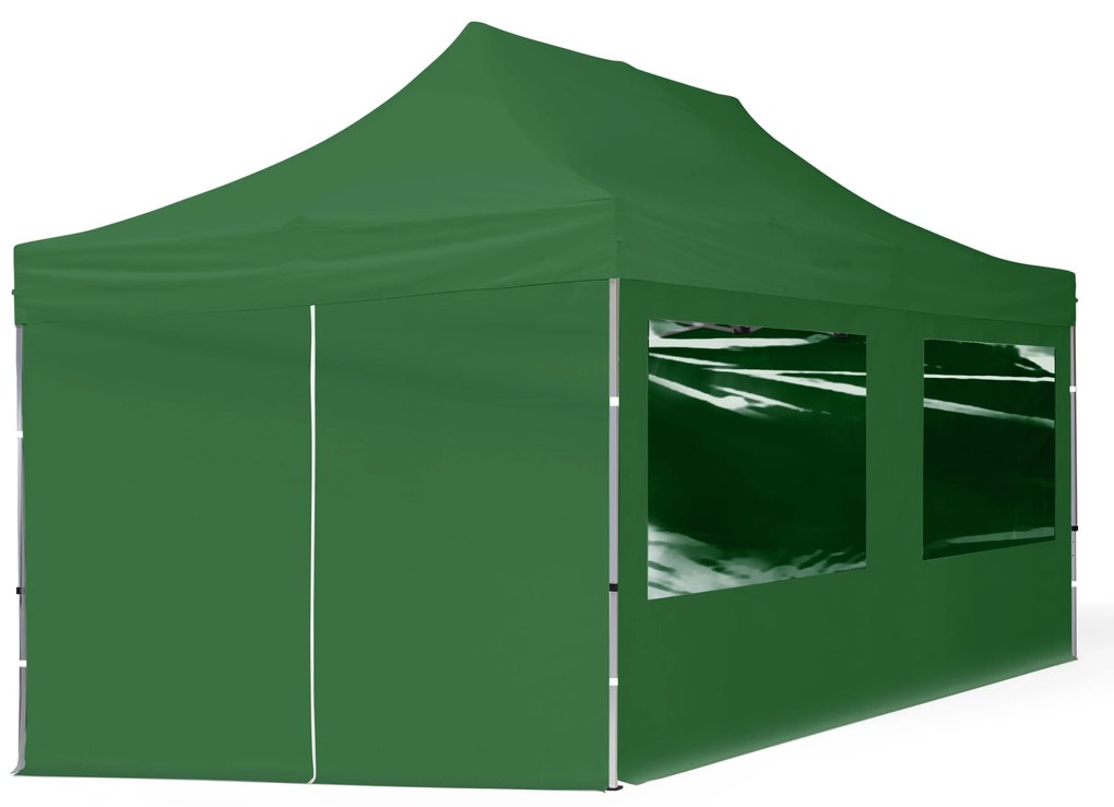 TOOLPORT 3x6m gazebo pieghevole con laterali (finestre panoramiche), ECONOMY alluminio, verde scuro - (59027)