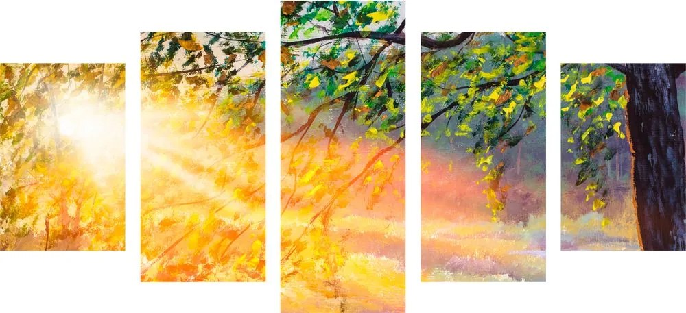 Quadri 5 pezzi – Alba nella foresta