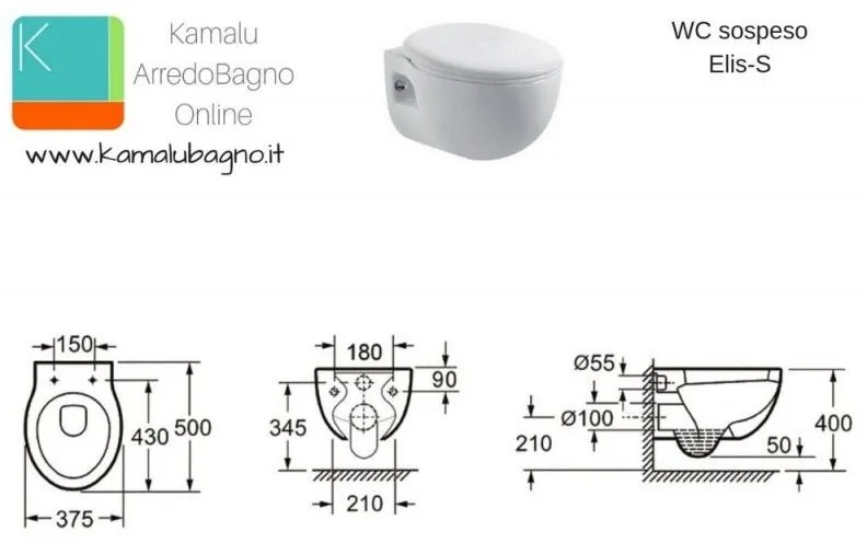 Kamalu - vaso e bidet sospesi in ceramica modello elis-s