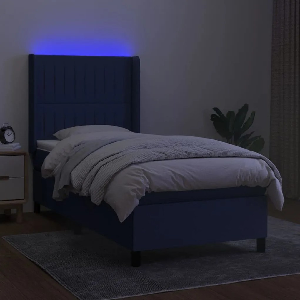 Letto a molle con materasso e led blu 100x200cm in tessuto