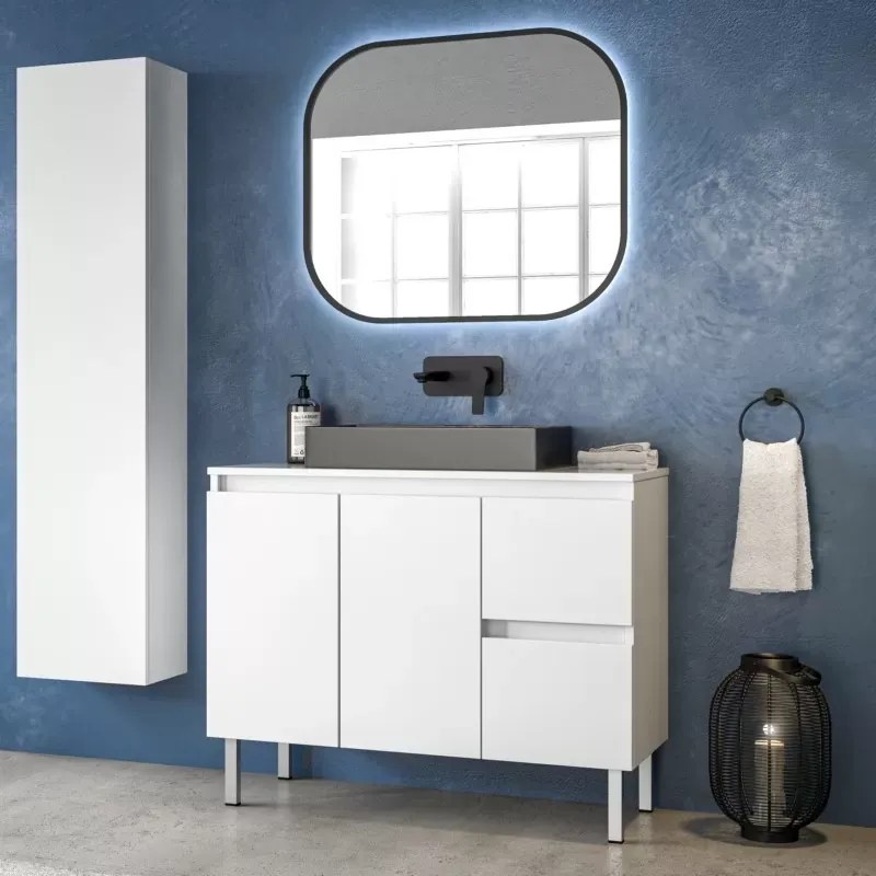 Mobile bagno 100cm a terra con 2 cassetti e 2 sportelli TOD-100PP - KAMALU