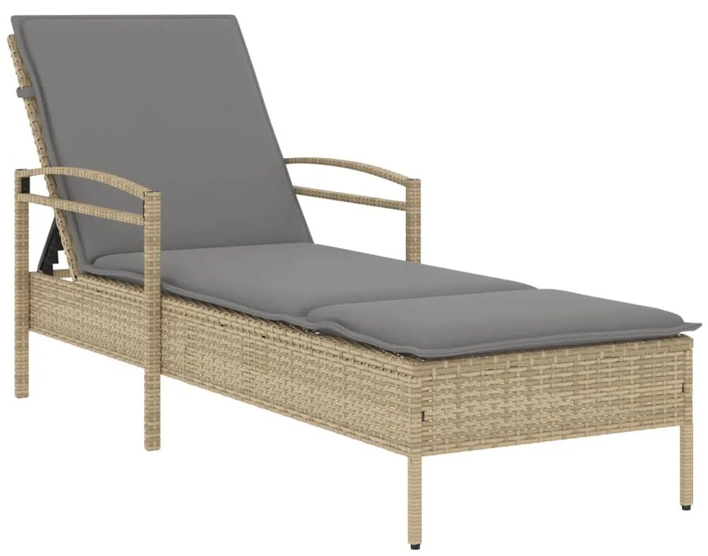 Lettino prendisole con cuscino beige 63x200x81 cm in polyrattan