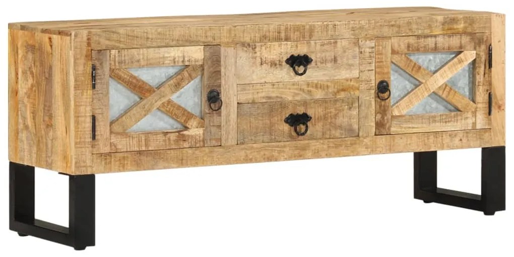 Mobile Porta Tv 110x30x45 Cm İn Legno Massello Di Mango Grezzo /