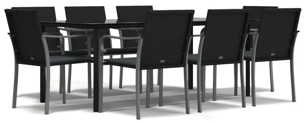 Set pranzo da giardino 9 pz con cuscini in polyrattan e acciaio