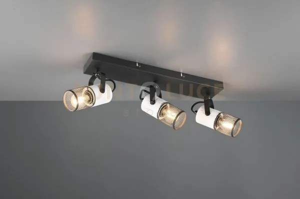 Tosh barra 3 spots cilindri gabbia metallo nero opaco e legno bianc...