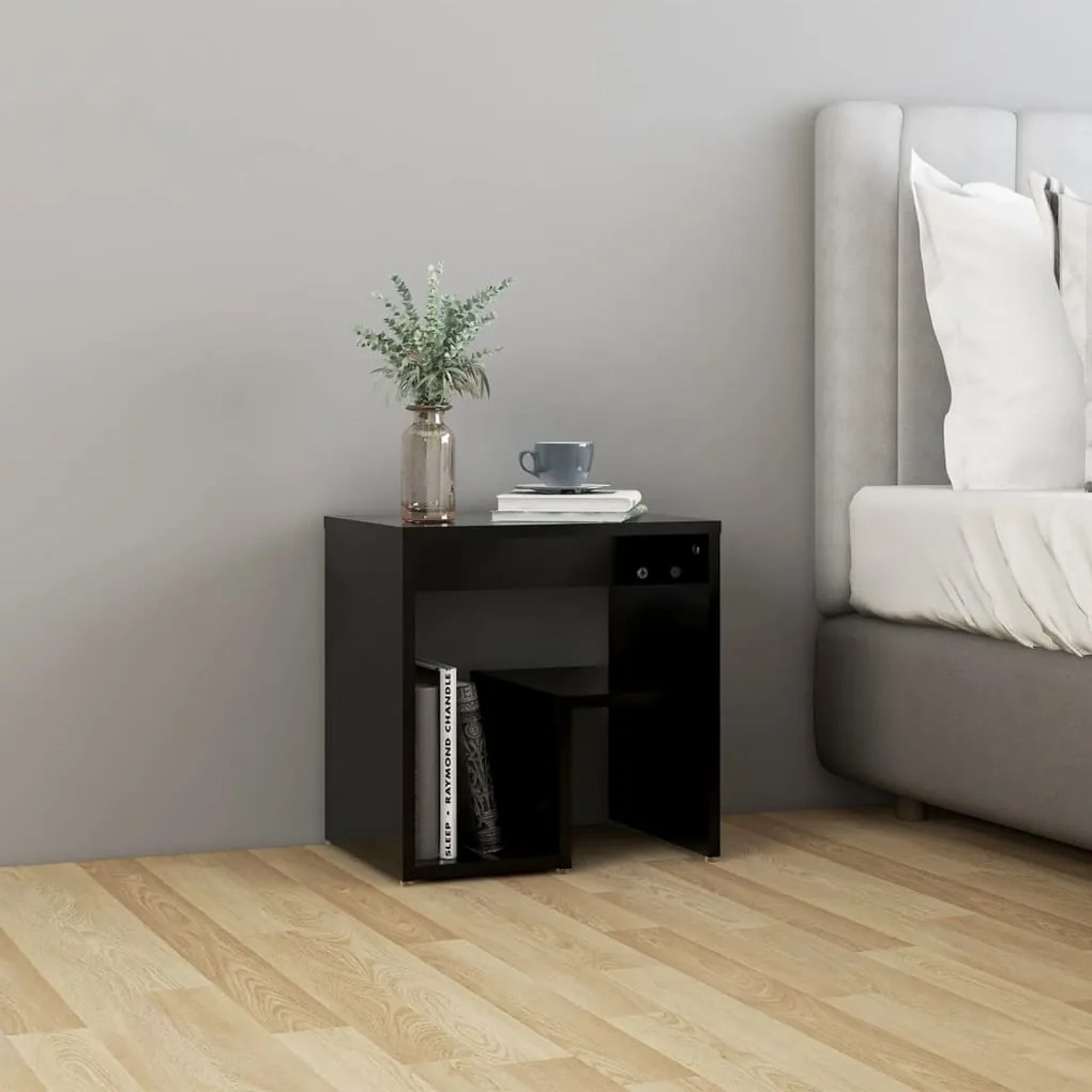 Comodino Nero 40x30x40 Cm İn Legno Multistrato /