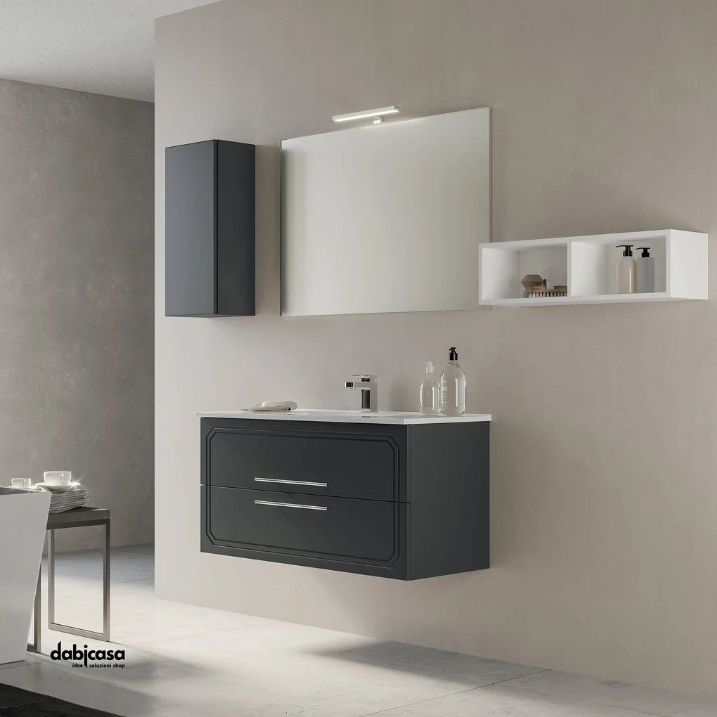 Mobile Bagno 90cm Sospeso Con Specchio Contenitore - New Elsa