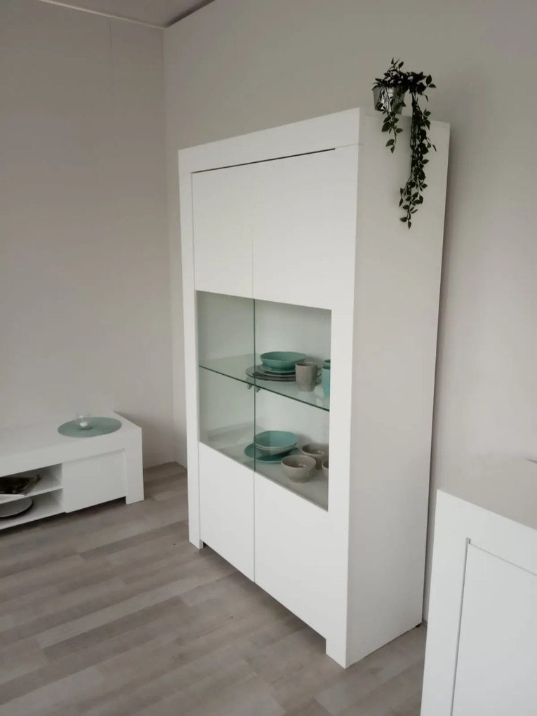 Vetrina 2 ante linea Clear in Bianco Opaco
