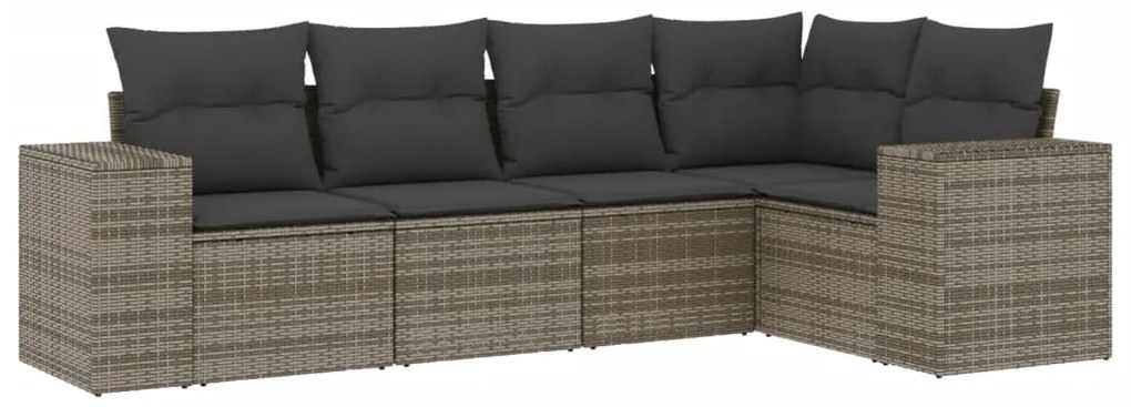 Set divano da giardino 5 pz con cuscini grigio in polyrattan