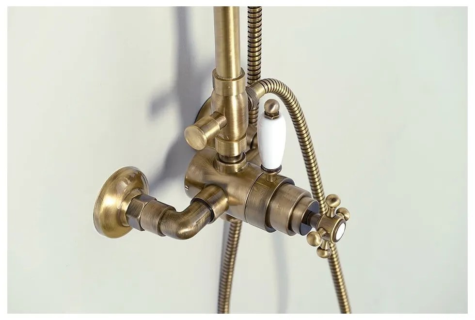 Set per doccia in ottone color bronzo con rubinetto termostatico, soffione doccia e doccetta 142 cm Antea – Sapho