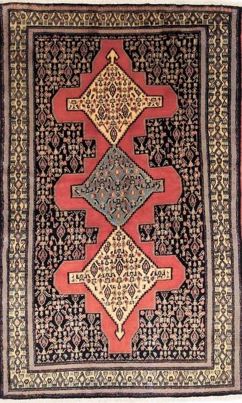 Senneh Tappeto 130 x 200 Rosso (Iran) Annodato A Mano