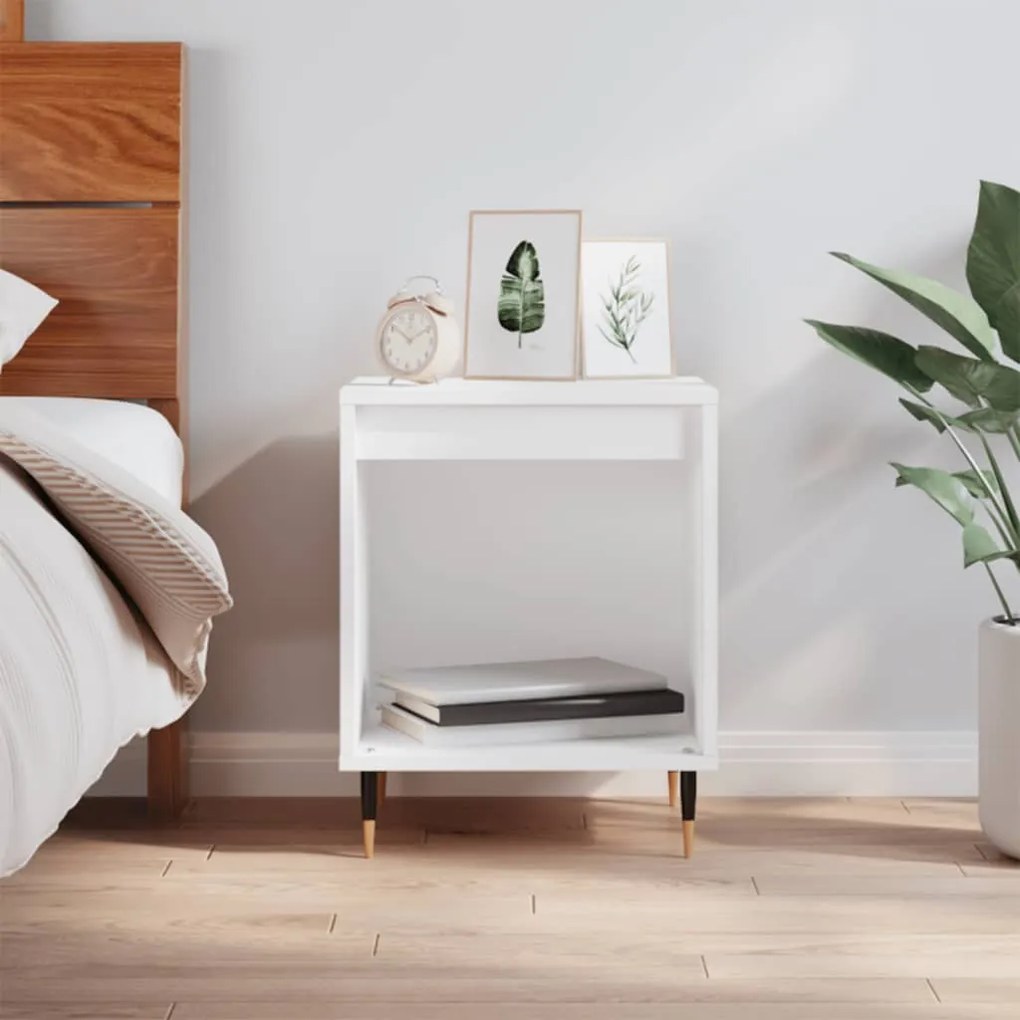 Comodino Bianco 40x35x50 Cm İn Legno Multistrato /