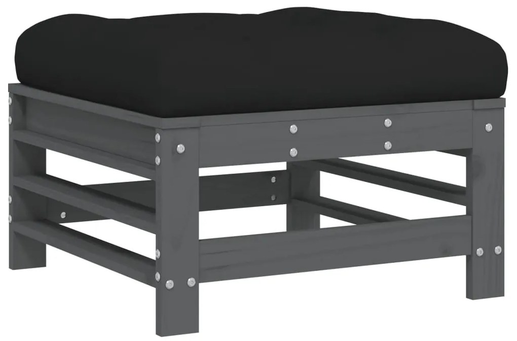 Poggiapiedi da giardino con cuscino legno massello pino grigio