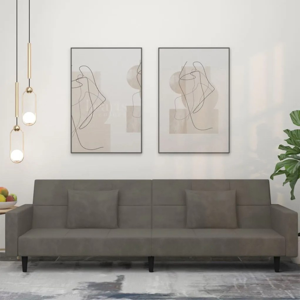 Divano Letto A 2 Posti Con 2 Cuscini Grigio Scuro İn Velluto /