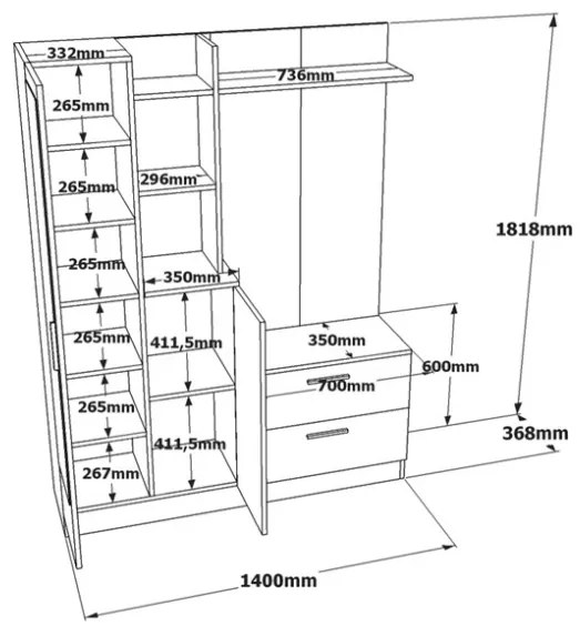 Mobile Ingresso Con Scarpiera Appendiabiti E Specchio 140x37x182 Rovere E Antracite Wisdom