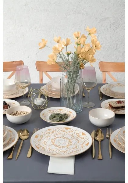 Servizio da tavola 24 pezzi, bianco/oro, in ceramica