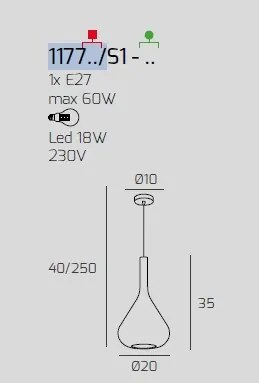 Sospensione bianco 1 luce vetro trasparente 1177bi-s1-tr