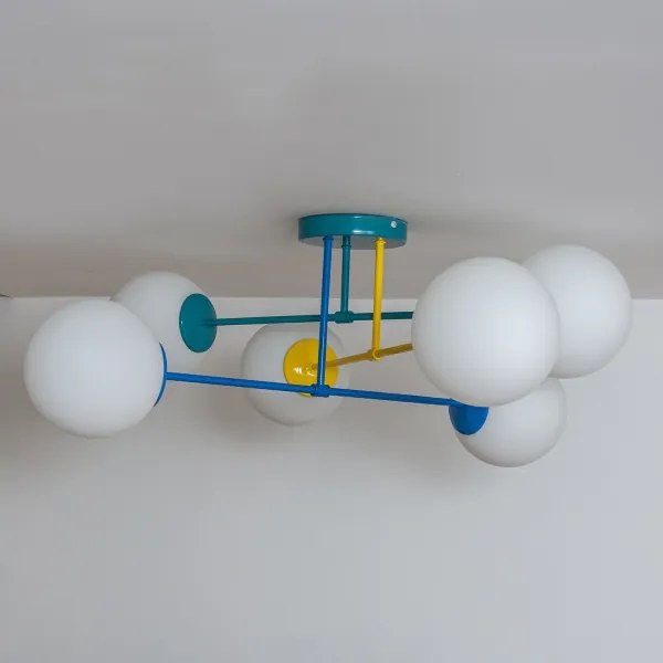 Lampadario a plafone MOON 6xE27/15W/230V turchese/giallo/blu