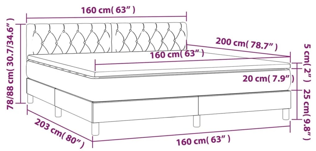 Letto a Molle Materasso e LED Grigio Chiaro 160x200 cm Tessuto