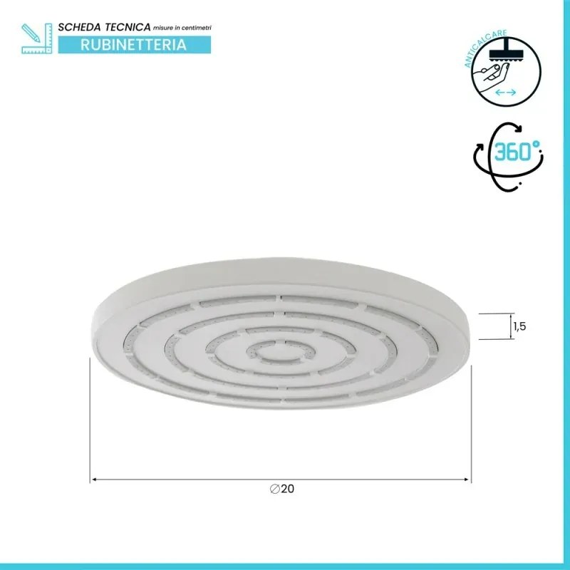 Soffione doccia Ø 20 cm in finitura bianco anticalcare Hidra
