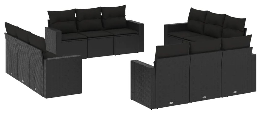 Set Divani da Giardino 12 pz con Cuscini Nero in Polyrattan