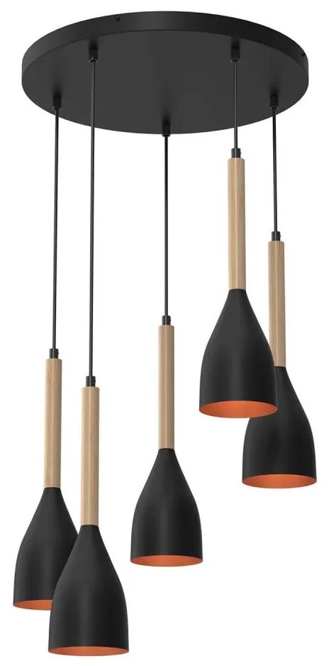 Lampadario a sospensione con filo MUZA 5xE27/15W/230V nero/beige/rame/faggio