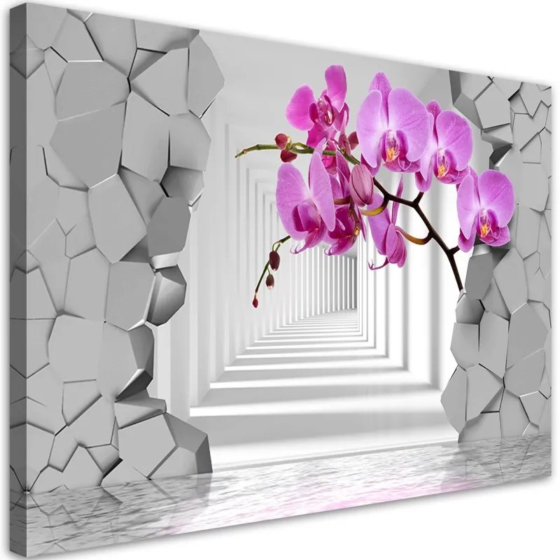 Quadro su tela, Orchidea su uno sfondo 3D astratto  Dimensioni 100x70