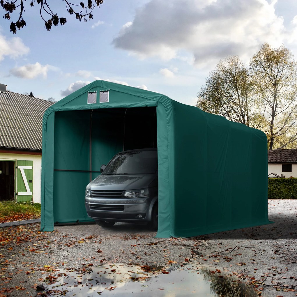 TOOLPORT 4x8m tenda garage 3,35m, PRIMEtex 2300, verde scuro, con statica (sottofondo in cemento) - (99409)