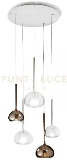 Beba lampadario a sospensione 5 luci vetri piccoli 2 bronzo + 3 tra...