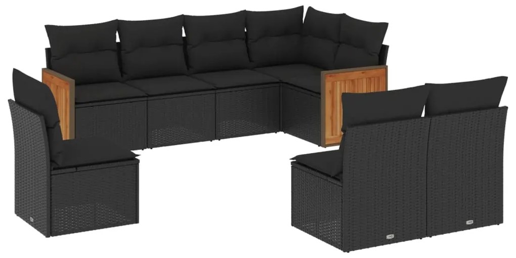 Set Divani da Giardino con Cuscini 8 pz Nero in Polyrattan