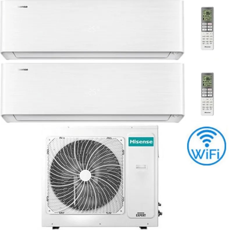 Climatizzatore Condizionatore Hisense Energy Pro X con Wifi R32 Dual Split Inverter 12000 + 18000 BTU con U.E. 3AMW72U4RJC Classe A++/A+