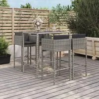 Set Bar da Giardino 5 pz con Cuscini in Polyrattan Grigiocod mxl 77111