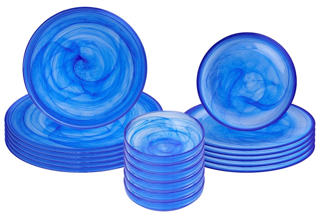 Servizio 18 piatti in vetro blu