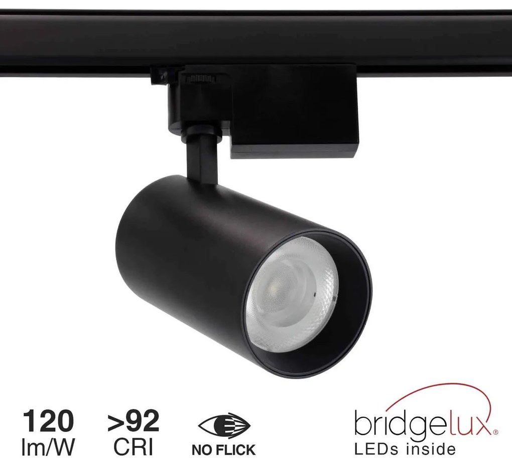 Faro LED 30W Trifase Nero 60° 120lm/W CRI92 no Flickering - BRIDGELUX LED Colore Bianco Caldo 2.700K