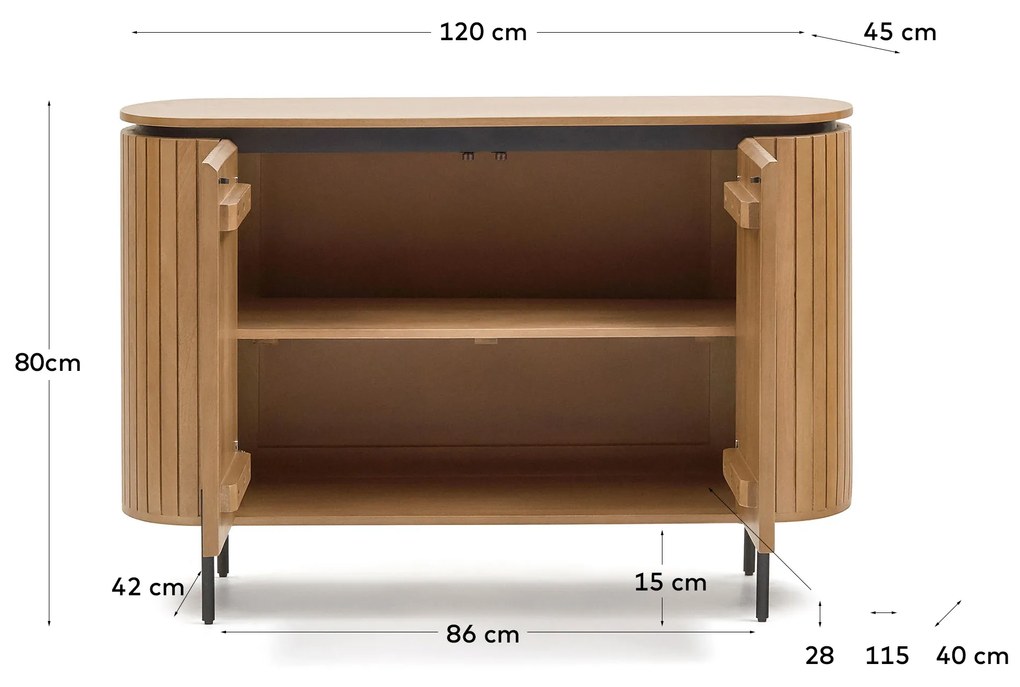 Kave Home - Credenza Licia 2 ante in legno massello di mango e metallo verniciato nero 120 x 80 cm