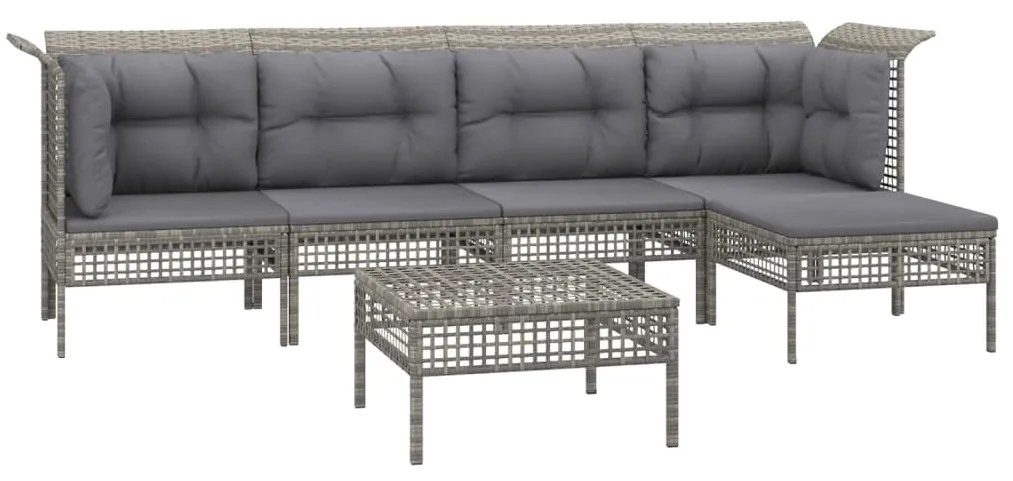 Set Divani da Giardino 6 pz con Cuscini in Polyrattan Grigio