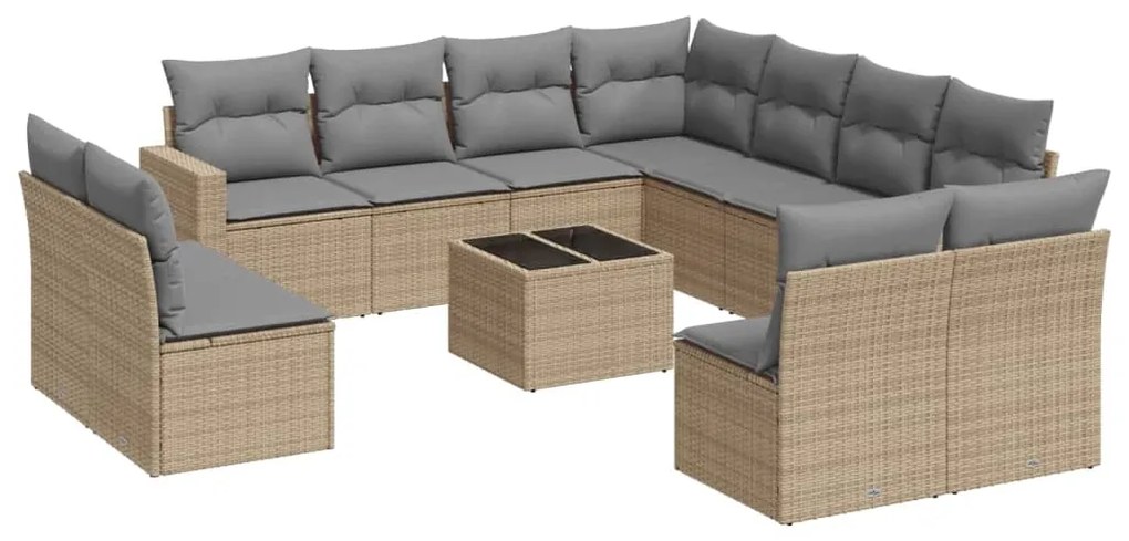 Set Divani da Giardino 12 pz con Cuscini Beige in Polyrattan