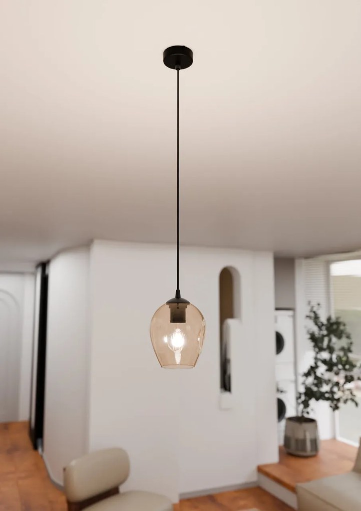 Lampadario a Sospensione in Acciaio e Vetro ISTAR Nero E27