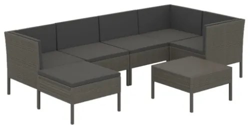 Set Divani da Giardino 7 pz con Cuscini in Polyrattan Grigio