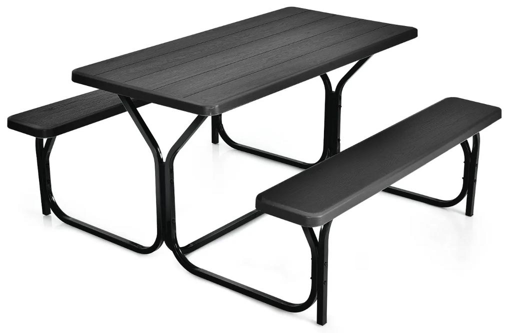 Costway Set tavolo e panca da picnic con telaio in metallo, Set da campeggio resistente alle intemperie 137x150x72cm