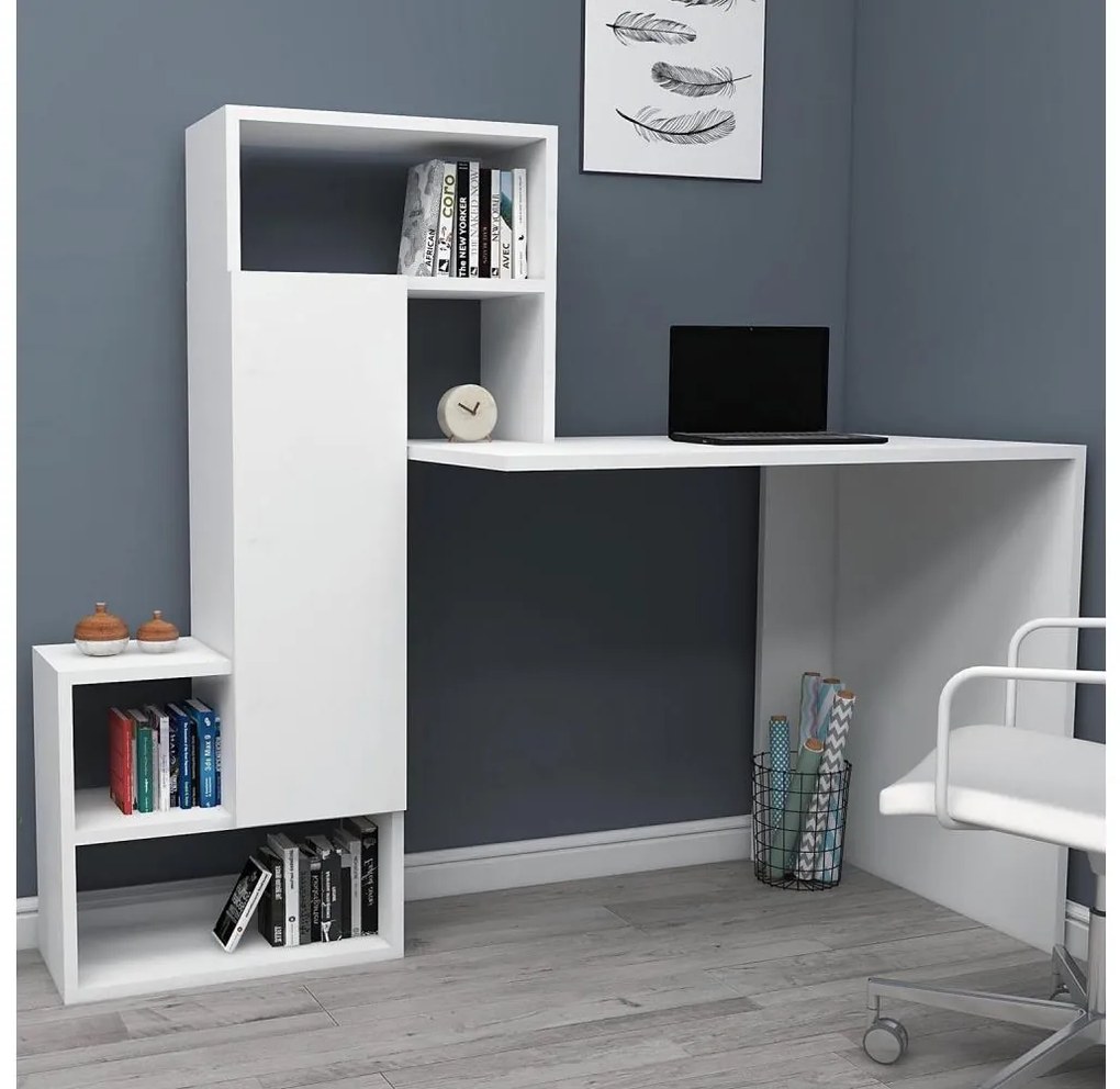 Tavolo da lavoro con mensola IRMAK 119x138,6 cm bianco