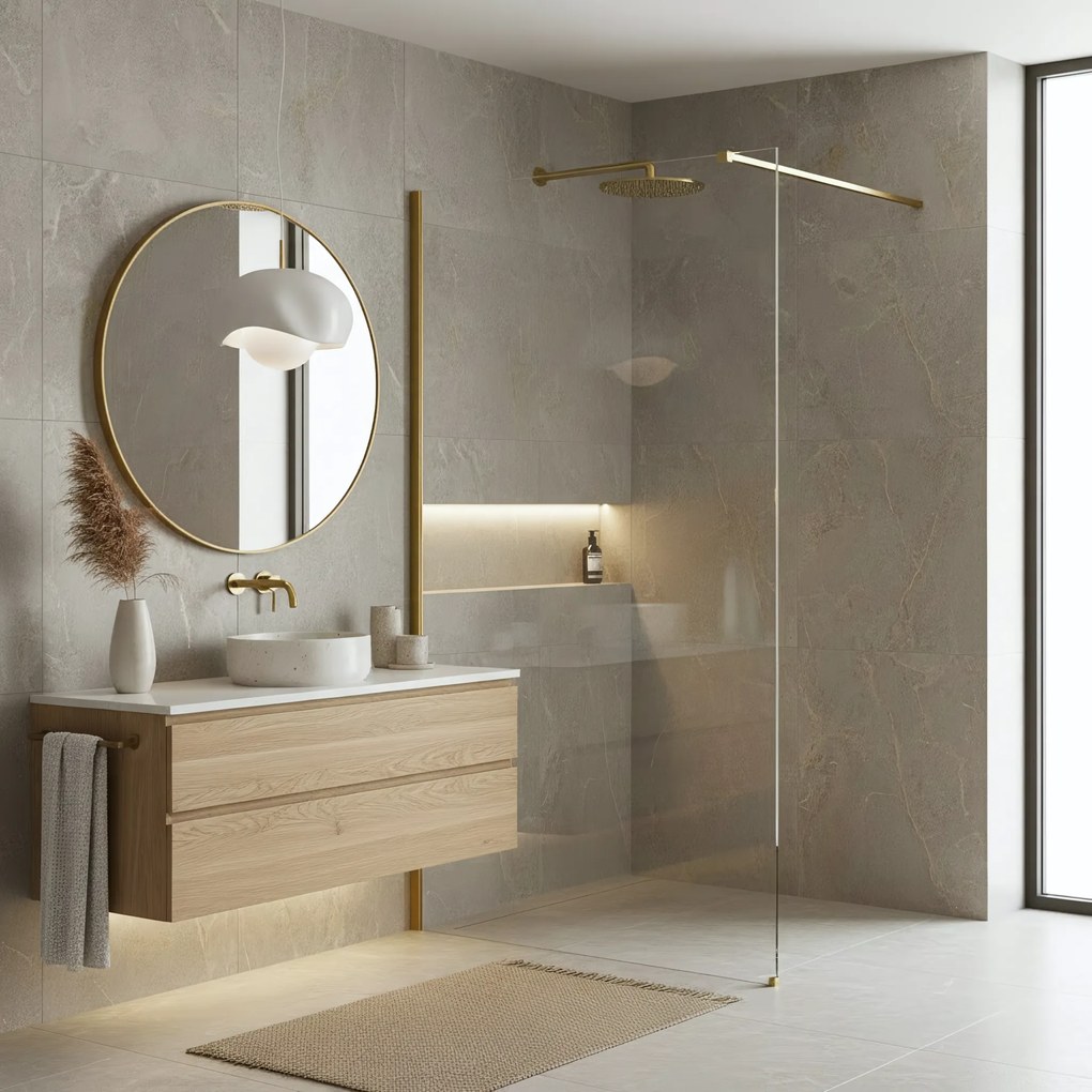 Parete doccia Rea Flexi Transparent / Brush Gold 100