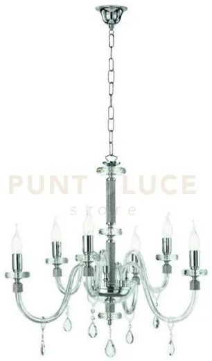 Lampadario dido 6 luci cristallo e cromo attacco e14 d.65cm